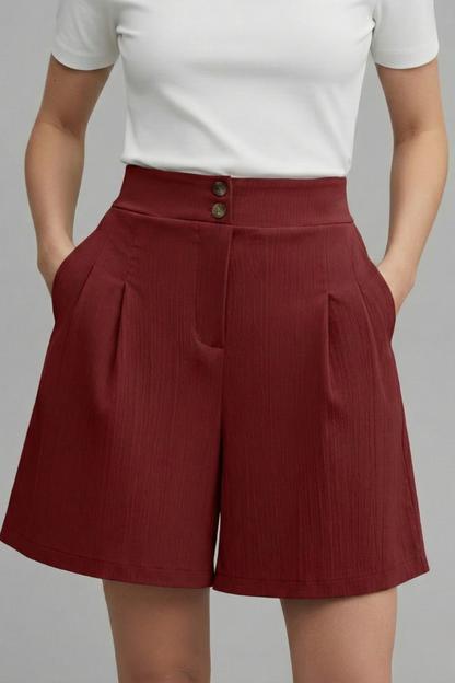 Elegant Shorts for Women with High Waist Double Button Pleated Wide Leg Pocket Tailored Casual Style