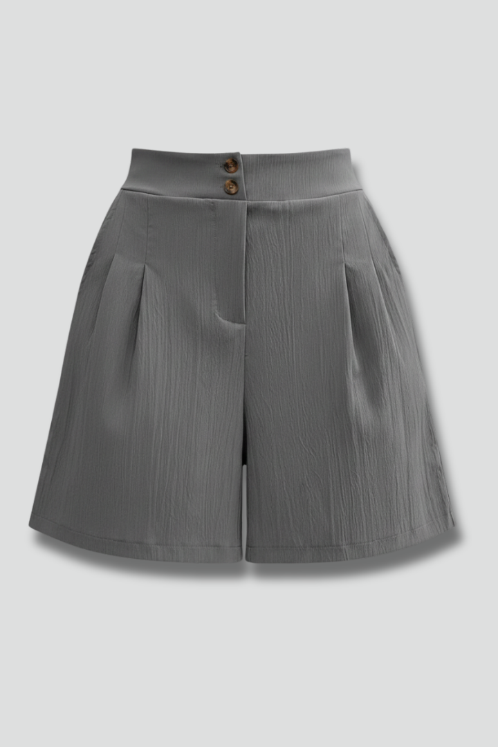 Elegant Shorts for Women with High Waist Double Button Pleated Wide Leg Pocket Tailored Casual Style