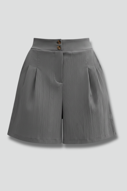 Elegant Shorts for Women with High Waist Double Button Pleated Wide Leg Pocket Tailored Casual Style