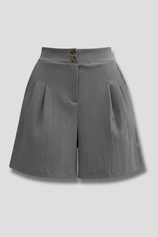 Elegant Shorts for Women with High Waist Double Button Pleated Wide Leg Pocket Tailored Casual Style