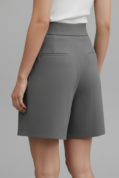 Elegant Shorts for Women with High Waist Double Button Pleated Wide Leg Pocket Tailored Casual Style