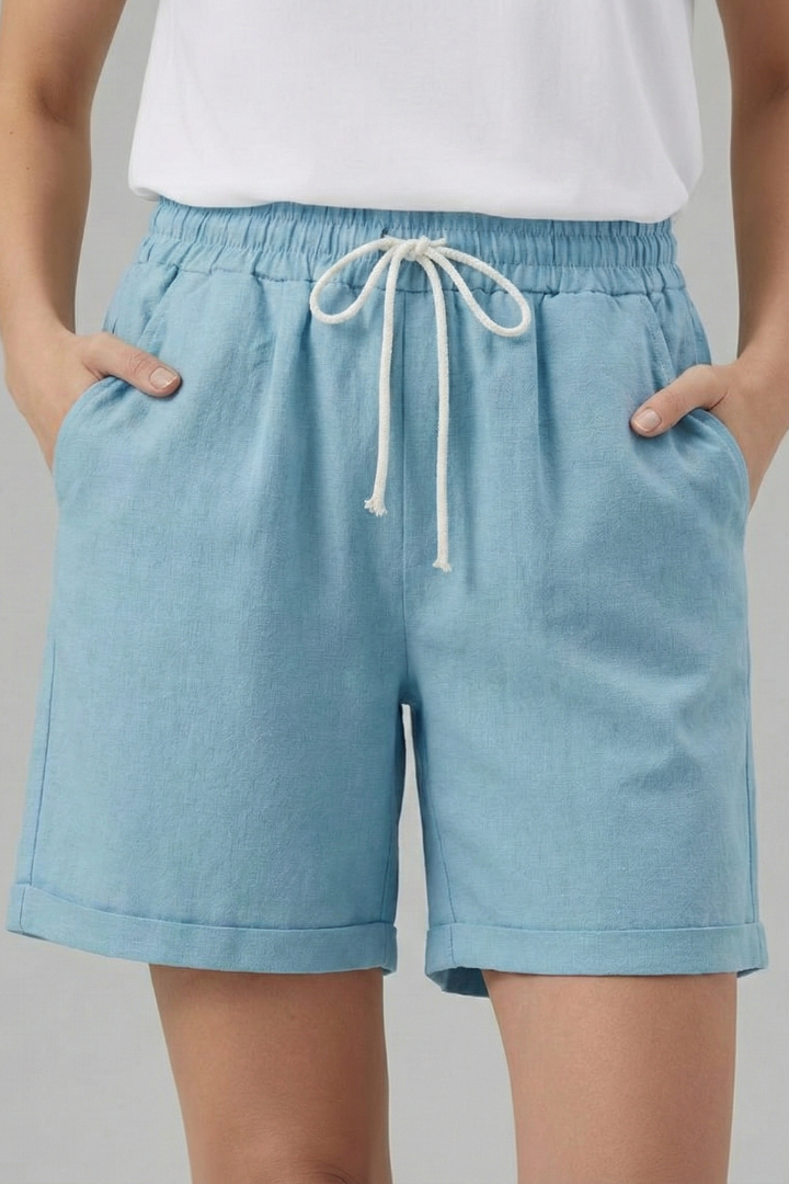 Comfortable Khaki Bermuda Shorts for Women with Elastic Waist Drawstring Cuffed Relaxed Casual Style