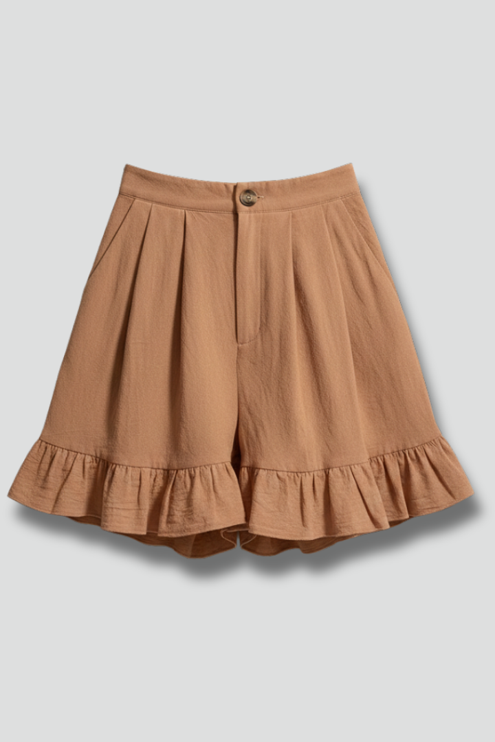 Effortless Shorts for Women with High Waist Button Pleated Ruffle Hem Pocket Casual Summer Style