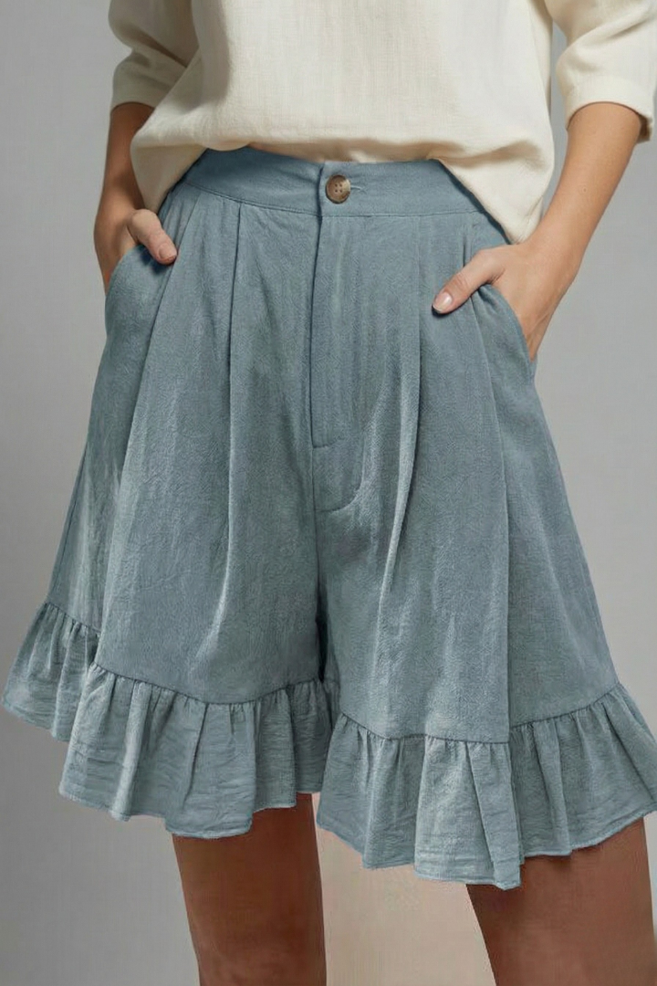 Effortless Shorts for Women with High Waist Button Pleated Ruffle Hem Pocket Casual Summer Style