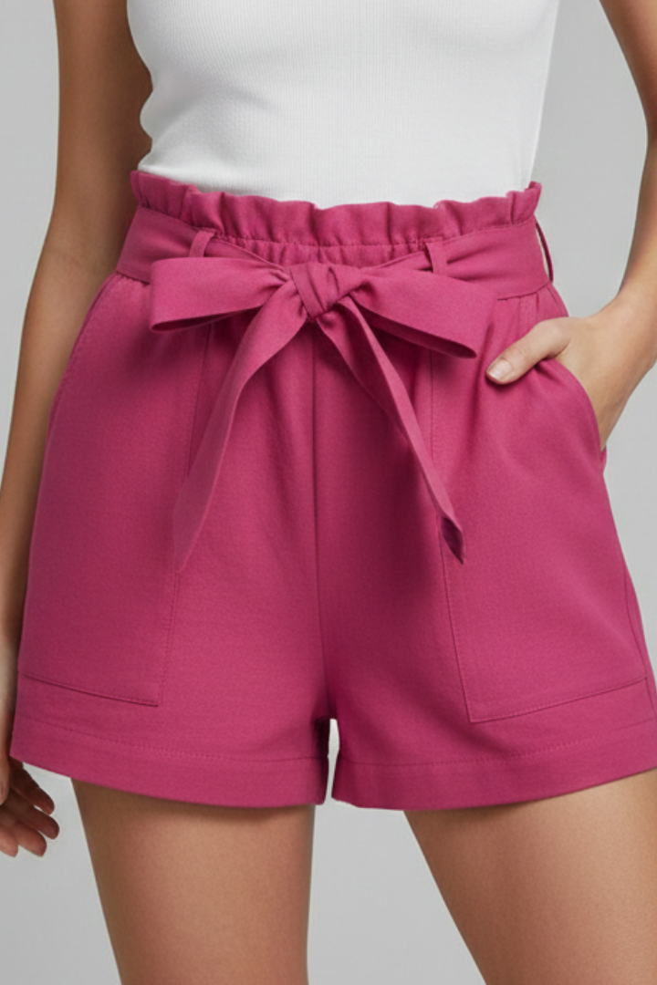 Effortless Black Paperbag Shorts for Women with High Waist Tie Belt Relaxed Casual Style