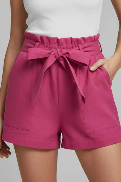 Effortless Black Paperbag Shorts for Women with High Waist Tie Belt Relaxed Casual Style