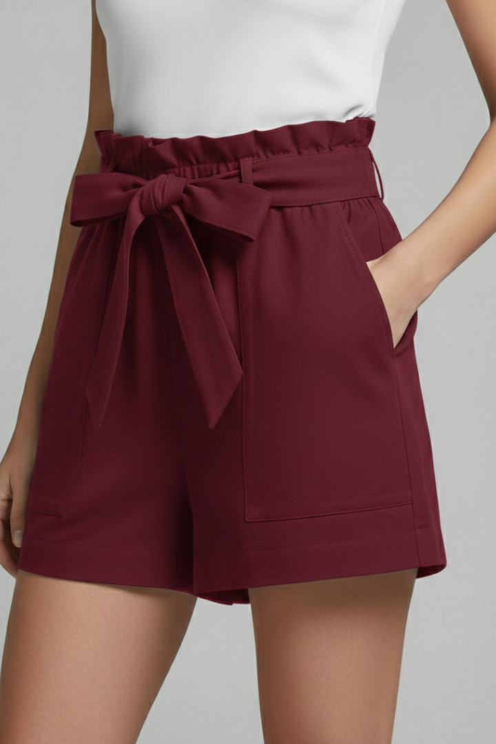 Effortless Black Paperbag Shorts for Women with High Waist Tie Belt Relaxed Casual Style