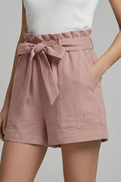 Effortless Black Paperbag Shorts for Women with High Waist Tie Belt Relaxed Casual Style