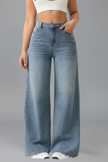 Stylish Wide Leg Jeans for Women with High Rise Relaxed Fit Straight Leg Casual Blue Jean Style