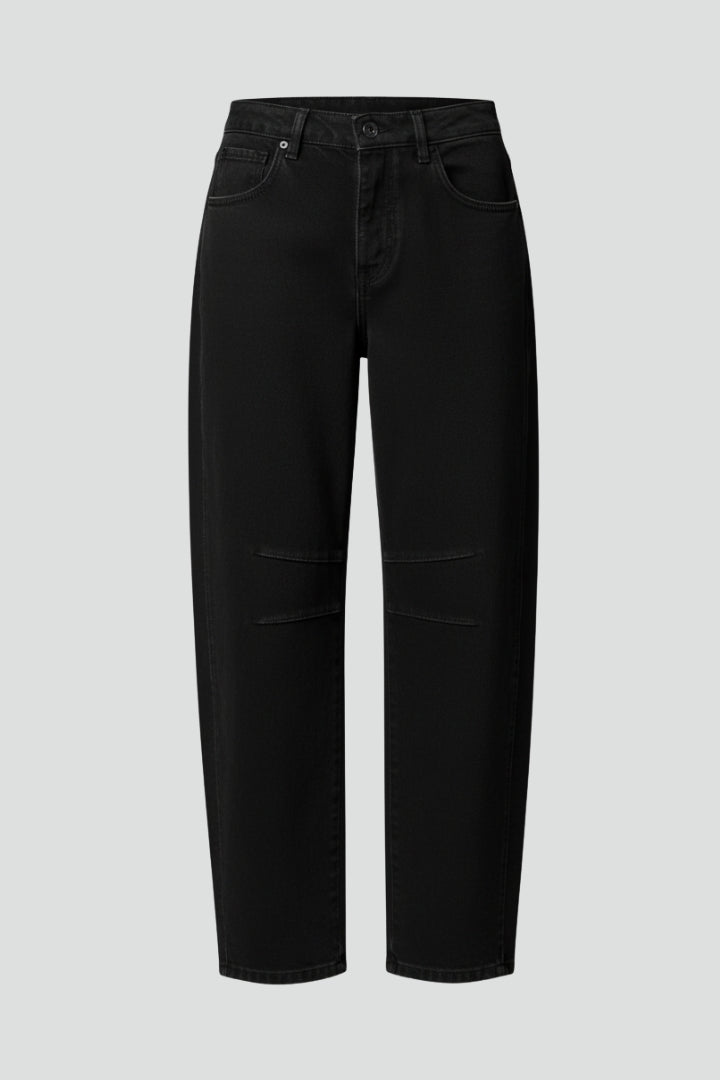 Stylish Jeans for Women with Mid Waist Barrel Leg Seam Detail Relaxed Fit Casual Black Jean Style