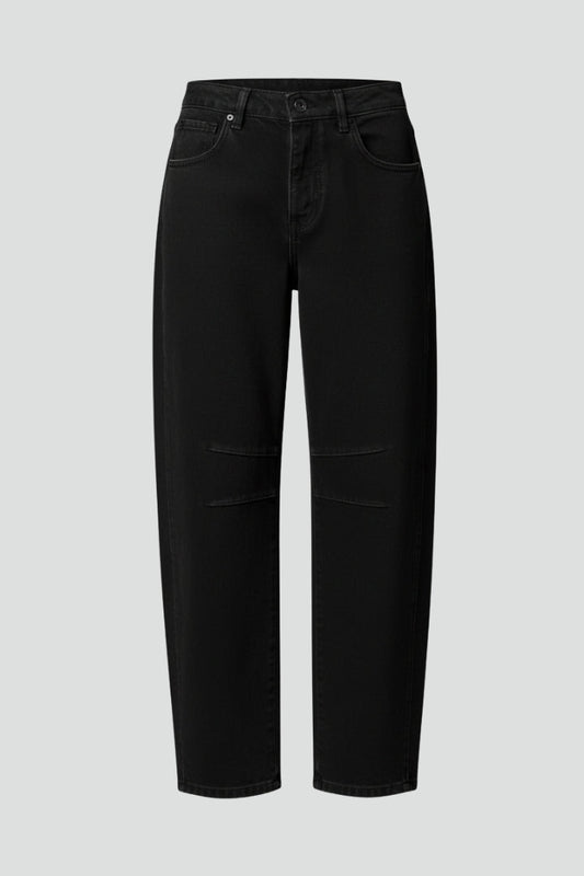 Stylish Jeans for Women with Mid Waist Barrel Leg Seam Detail Relaxed Fit Casual Black Jean Style