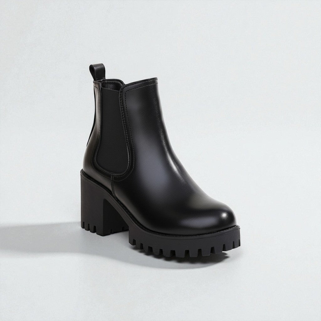 Stylish Brown Chelsea Boots for Women with Chunky Lug Sole Block Heel Ankle Style