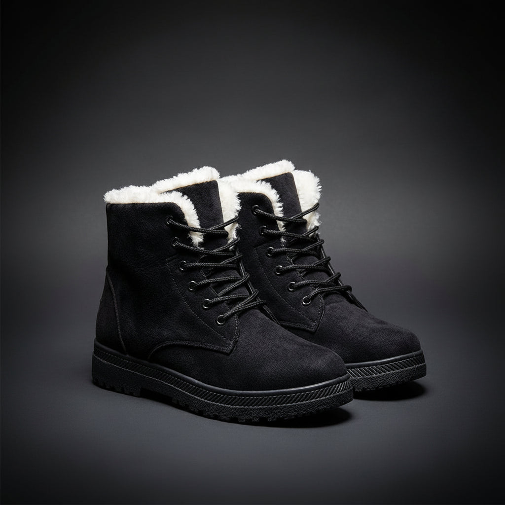 Cozy Faux Fur Lined Winter Boots for Women with Lace Up Ankle Lug Sole Casual Style