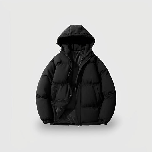 Stylish Black Hooded Puffer Jacket for Women with Zip Front Drawstring Hem Quilted Insulated Winter Style