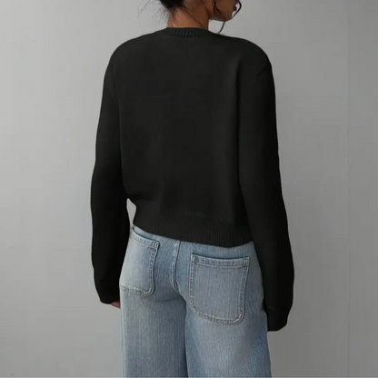 Comfortable Cropped Cardigan for Women with Crew Neck Long Sleeve Button Front Ribbed Knit Style