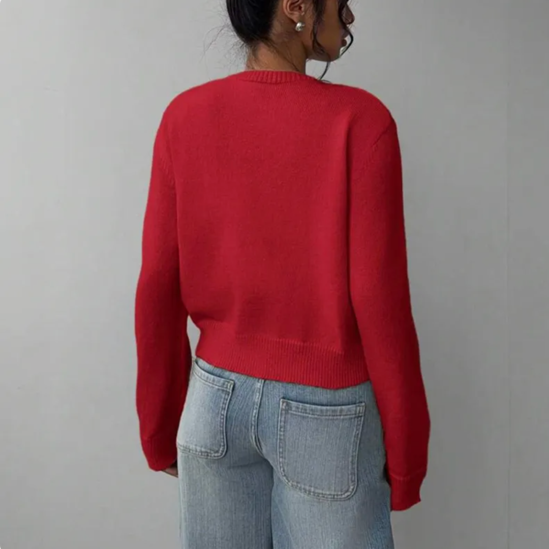 Comfortable Cropped Cardigan for Women with Crew Neck Long Sleeve Button Front Ribbed Knit Style