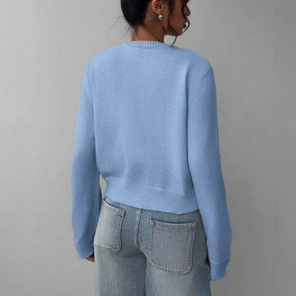 Comfortable Cropped Cardigan for Women with Crew Neck Long Sleeve Button Front Ribbed Knit Style