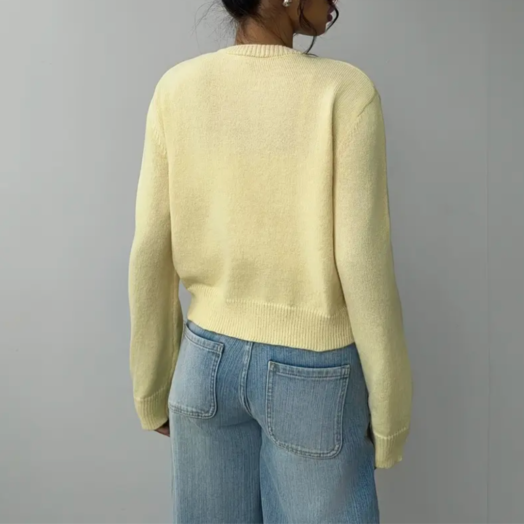 Comfortable Cropped Cardigan for Women with Crew Neck Long Sleeve Button Front Ribbed Knit Style