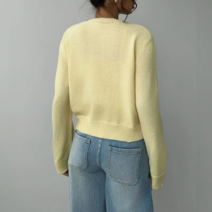 Comfortable Cropped Cardigan for Women with Crew Neck Long Sleeve Button Front Ribbed Knit Style