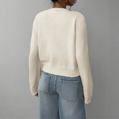 Comfortable Cropped Cardigan for Women with Crew Neck Long Sleeve Button Front Ribbed Knit Style