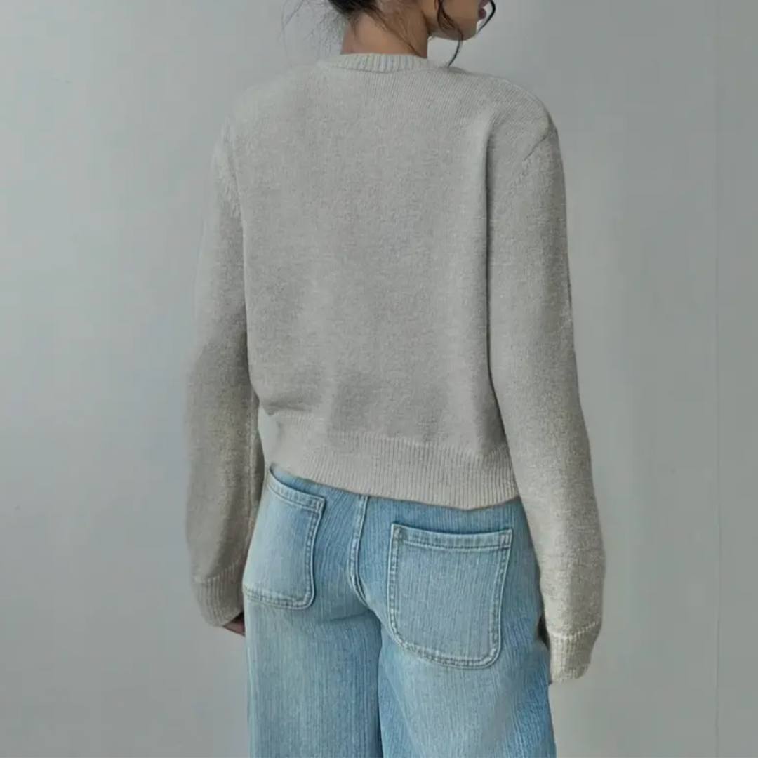 Comfortable Cropped Cardigan for Women with Crew Neck Long Sleeve Button Front Ribbed Knit Style