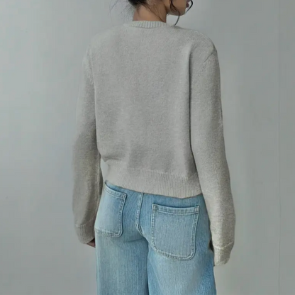 Comfortable Cropped Cardigan for Women with Crew Neck Long Sleeve Button Front Ribbed Knit Style