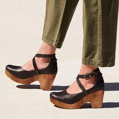 Elegant Heels for Women with Round Toe Cross Strap Mary Jane Block Heel Vintage Style