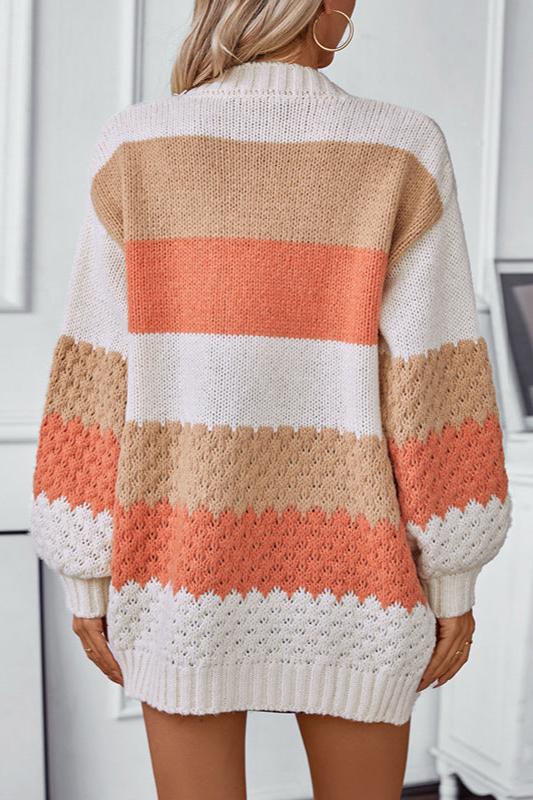 Cozy Striped Knit Cardigan for Women with Open Front Long Sleeve Colorblock Oversized Style