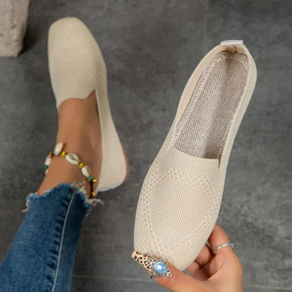 Comfortable Flats for Women with Pointed Toe Knit Slip On Casual Loafer Style