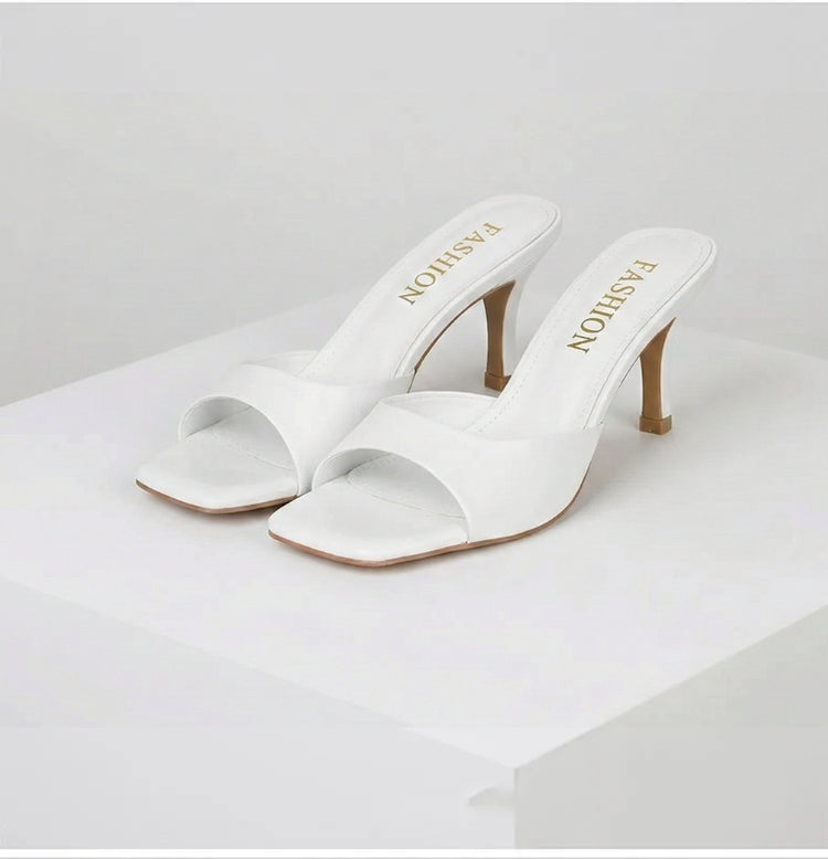 Elegant Mules for Women with Open Square Toe Slip On Stiletto Heel Style