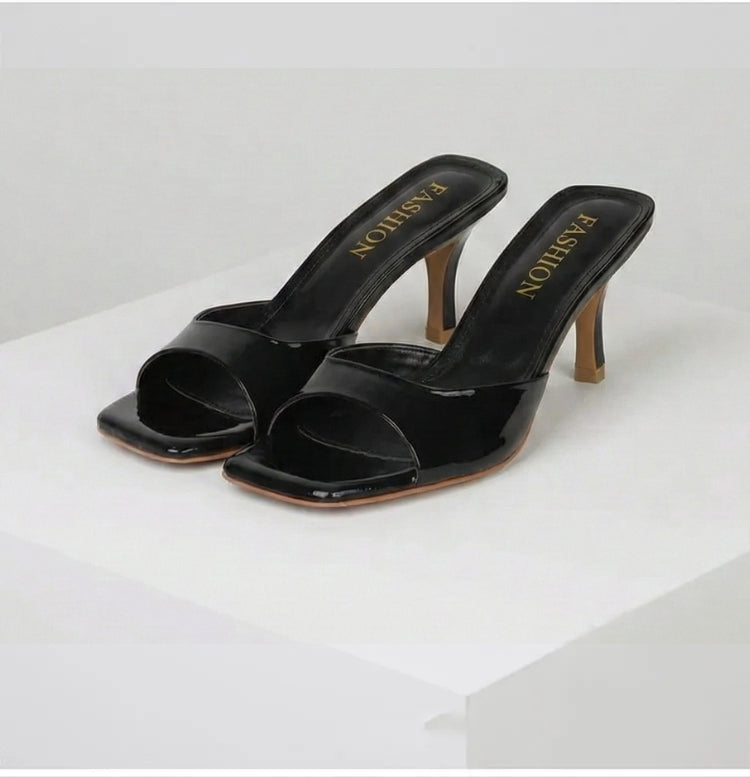 Elegant Mules for Women with Open Square Toe Slip On Stiletto Heel Style