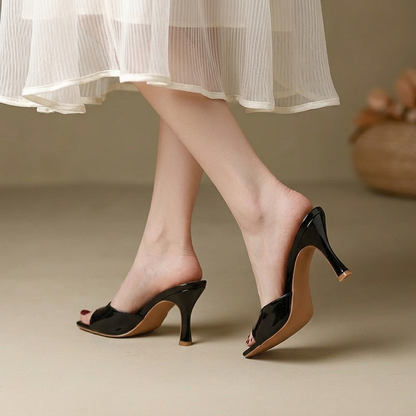 Elegant Mules for Women with Open Square Toe Slip On Stiletto Heel Style