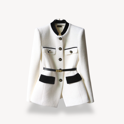 Elegant Peplum Blazer for Women with Long Sleeve Belted Button Front