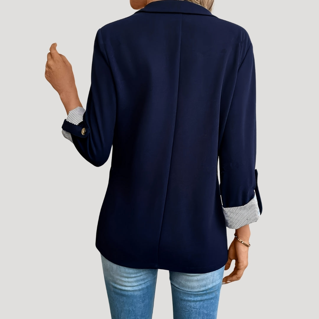 Elegant Blazer for Women with Notched Lapel Long Sleeve Roll Up Single Breasted Office Style