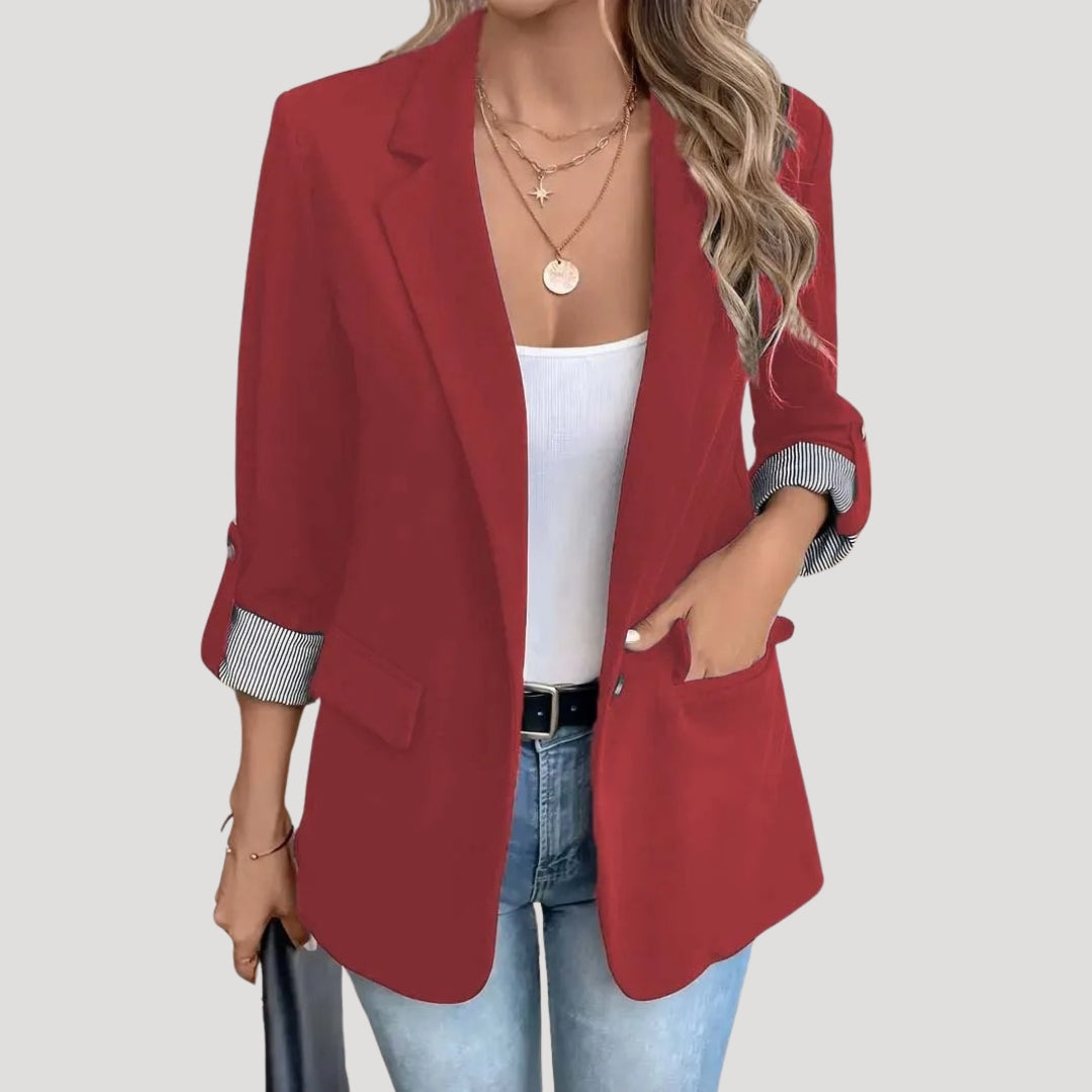 Elegant Blazer for Women with Notched Lapel Long Sleeve Roll Up Single Breasted Office Style
