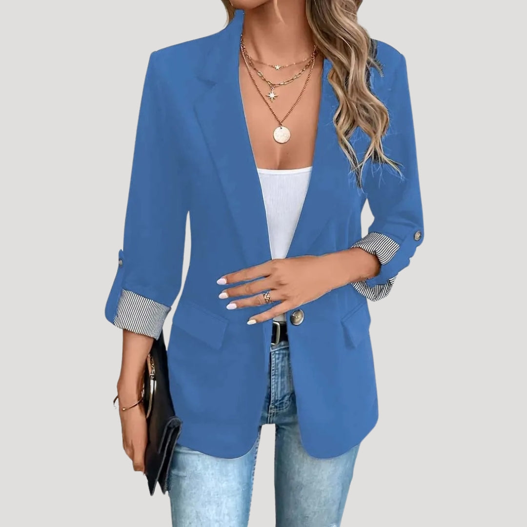 Elegant Blazer for Women with Notched Lapel Long Sleeve Roll Up Single Breasted Office Style