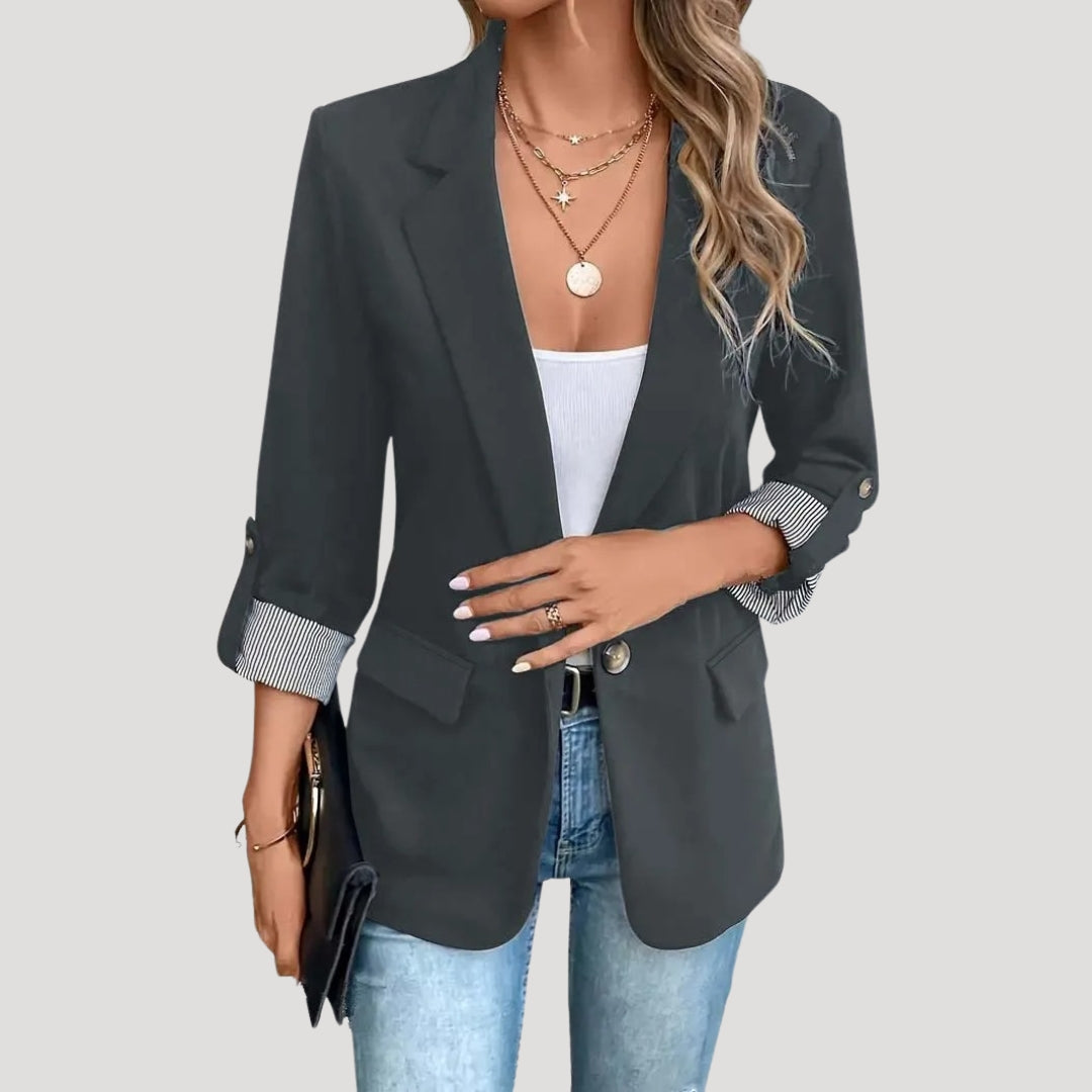 Elegant Blazer for Women with Notched Lapel Long Sleeve Roll Up Single Breasted Office Style