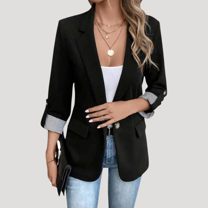 Elegant Blazer for Women with Notched Lapel Long Sleeve Roll Up Single Breasted Office Style