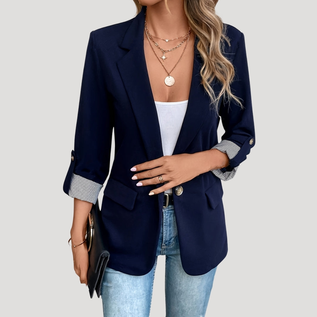 Elegant Blazer for Women with Notched Lapel Long Sleeve Roll Up Single Breasted Office Style