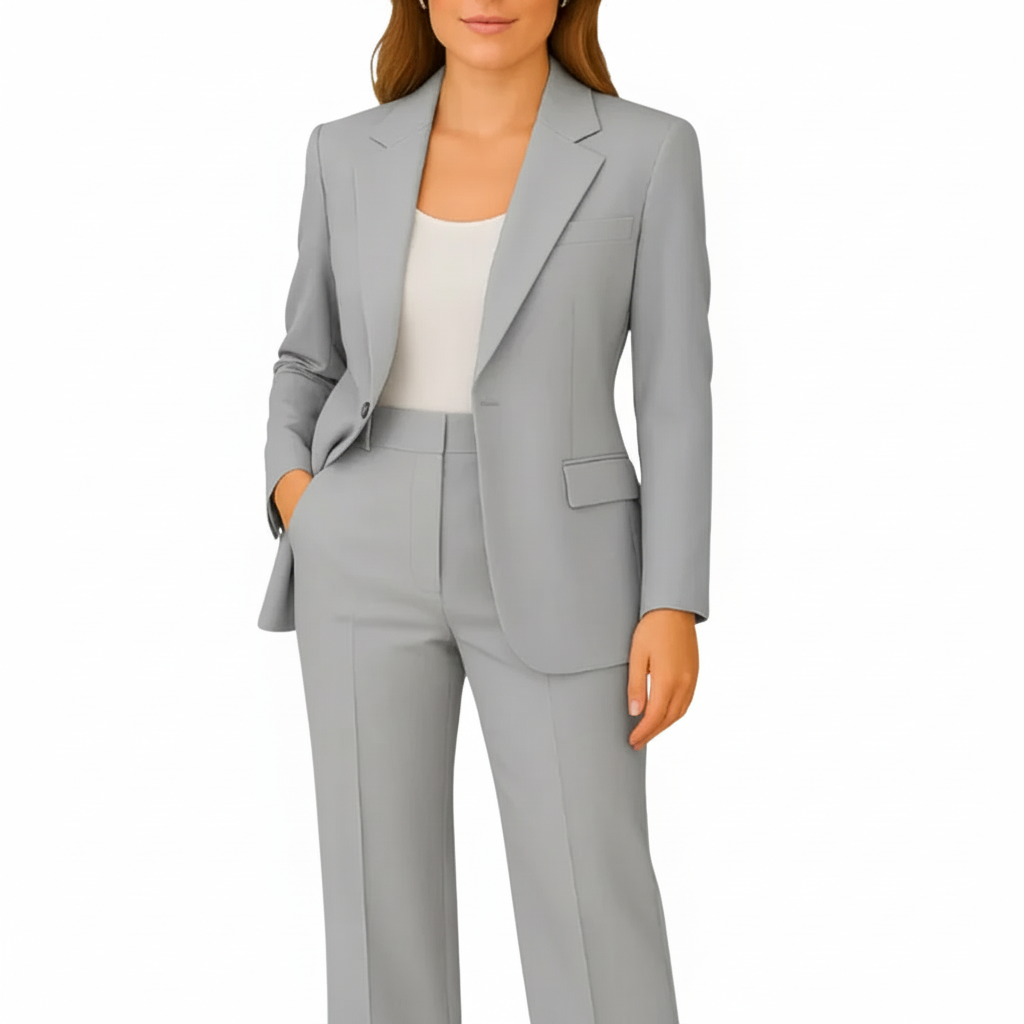 Elegant Single Breasted Pants Suit Set for Women with Classic Fit Two Piece