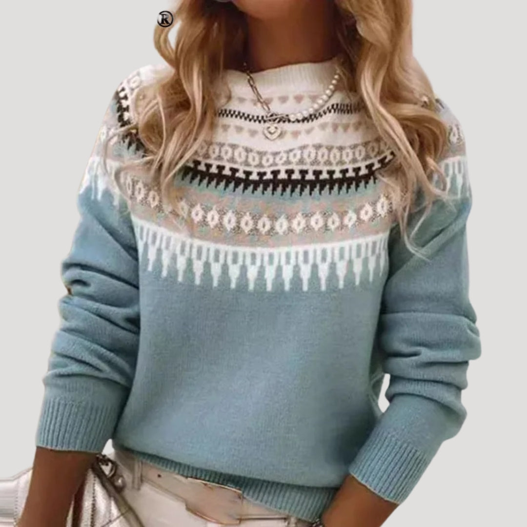 Comfortable Fair Isle Sweater for Women with Crew Neck Long Sleeve Relaxed Oversized Knit Style