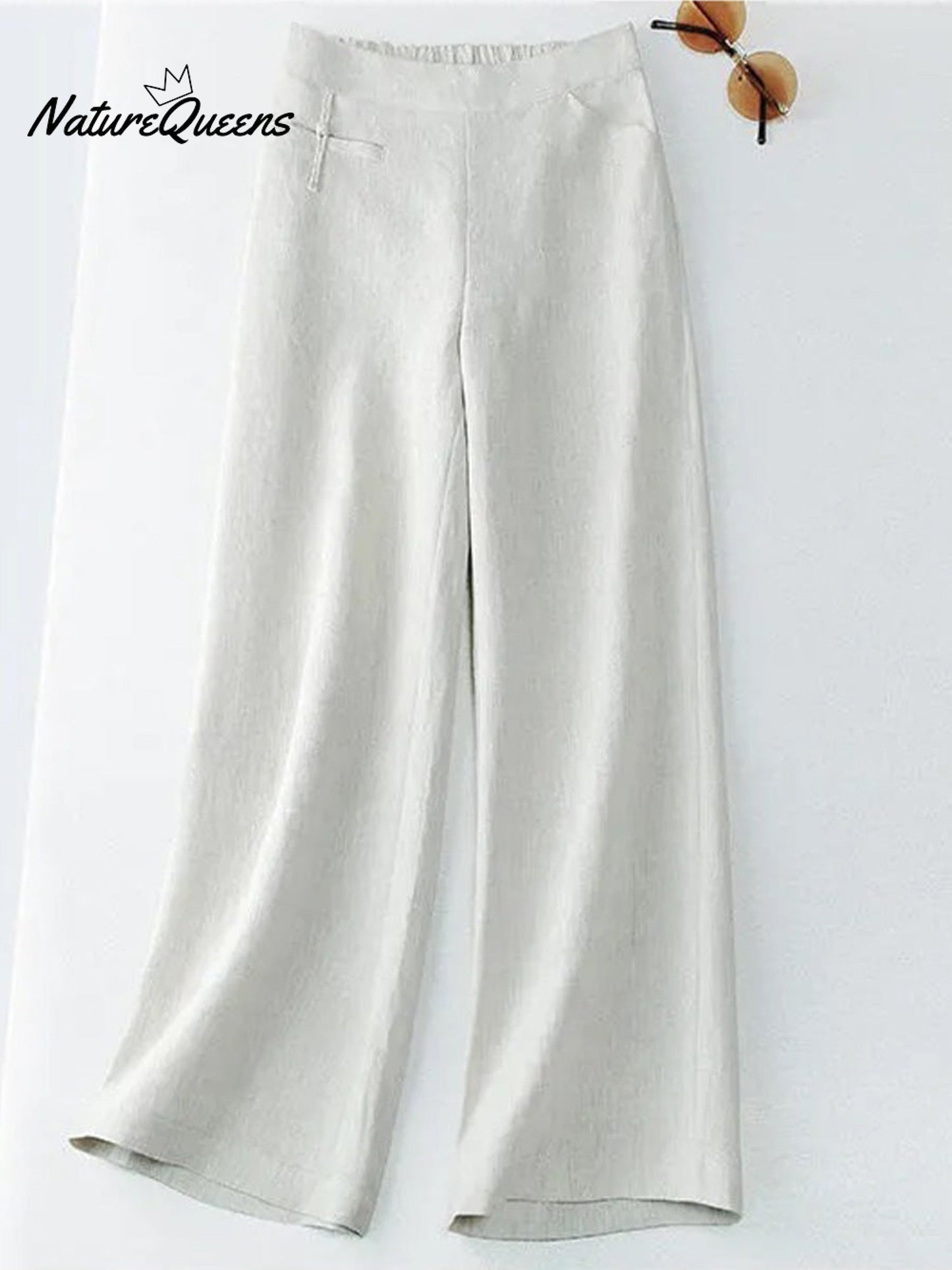 Effortless Linen Wide Leg Pants for Women with Half Elastic High Waist Button Front Pocket Casual Style