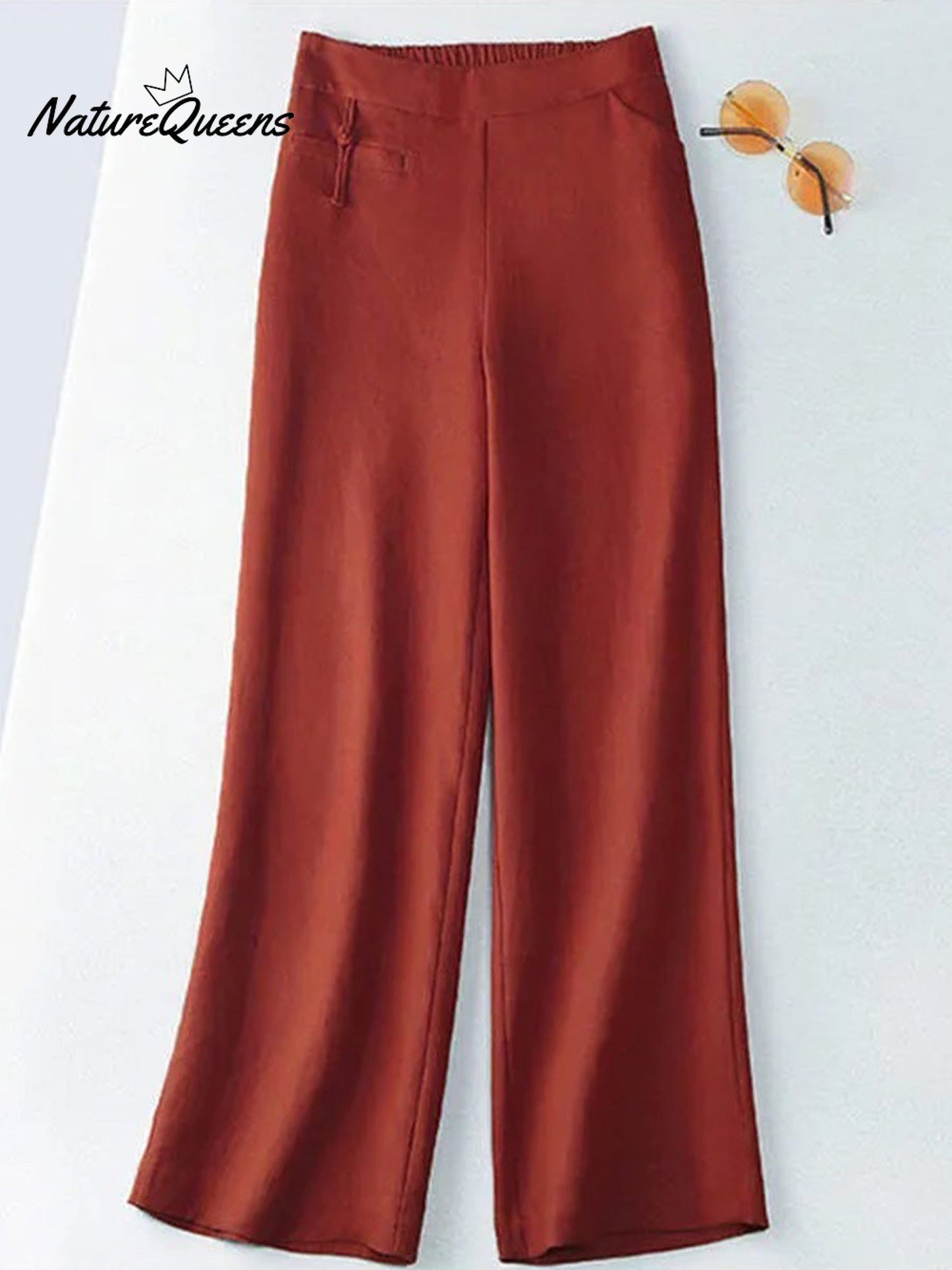 Effortless Linen Wide Leg Pants for Women with Half Elastic High Waist Button Front Pocket Casual Style