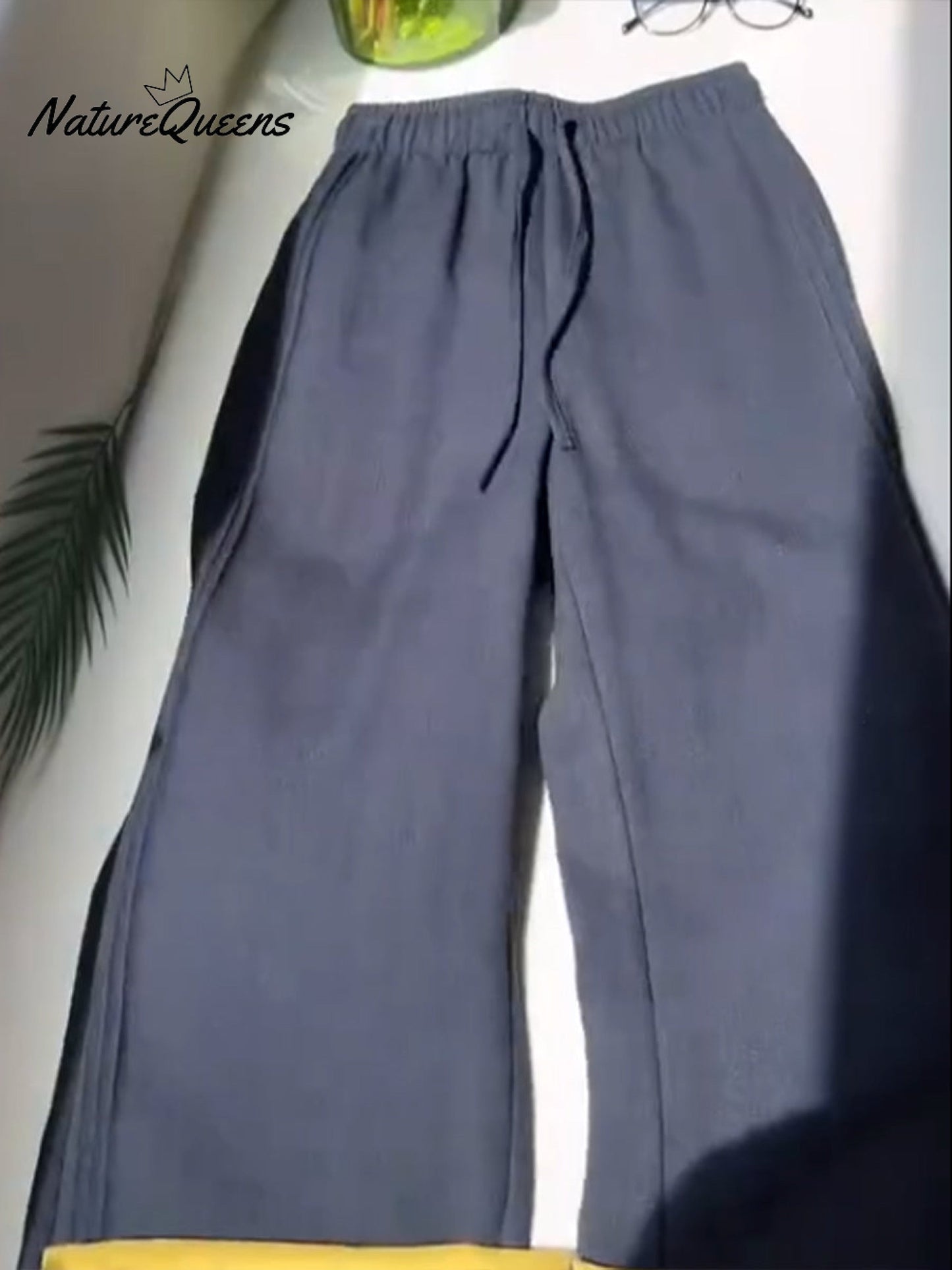 Effortless Linen Wide Leg Pants for Women with Elastic Drawstring High Waist Flowing Casual Style