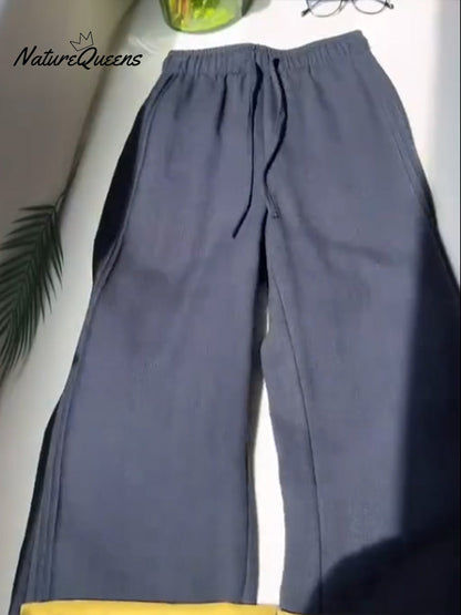 Effortless Linen Wide Leg Pants for Women with Elastic Drawstring High Waist Flowing Casual Style
