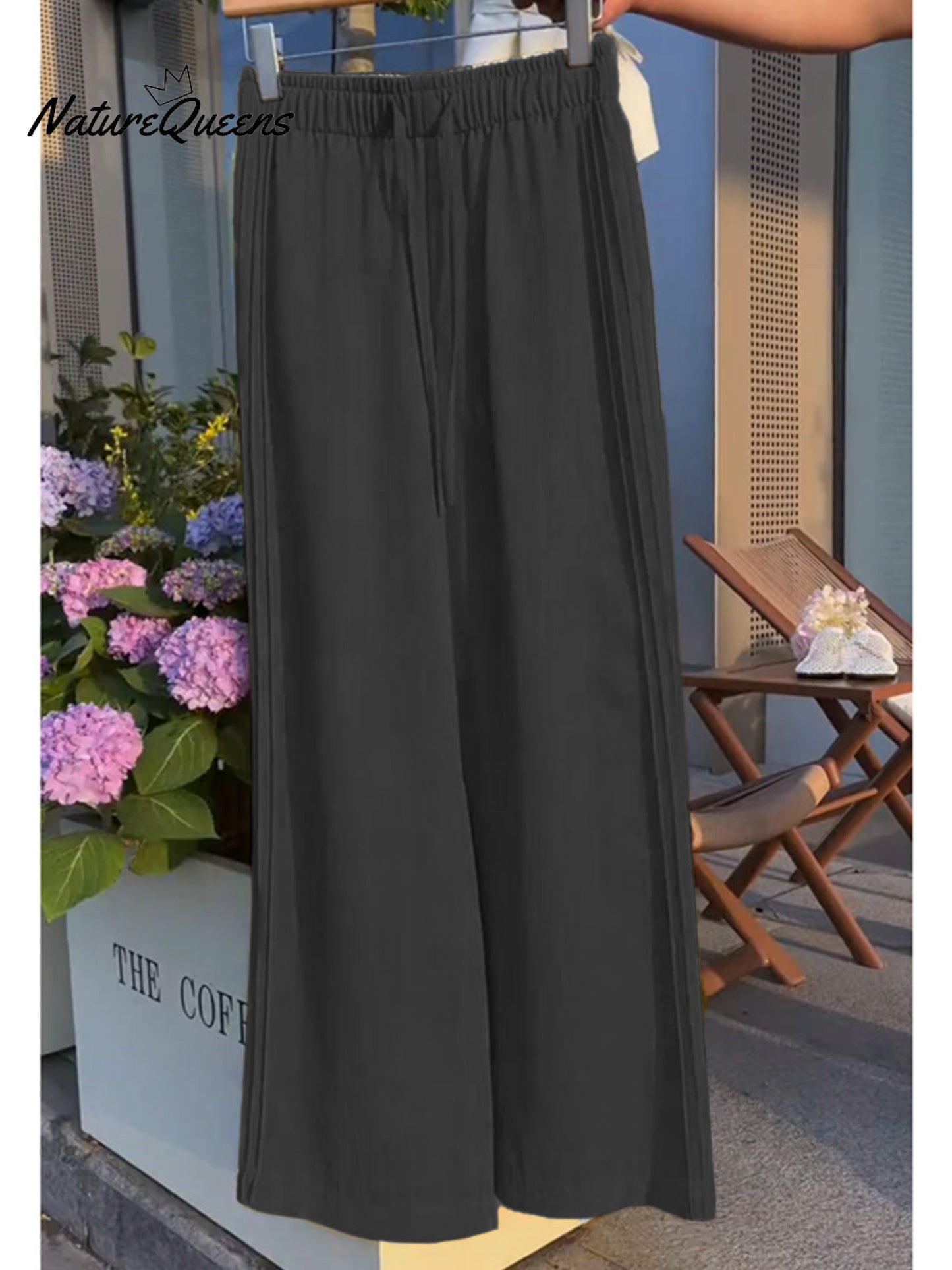 Effortless Linen Wide Leg Pants for Women with Elastic Drawstring High Waist Flowing Casual Style