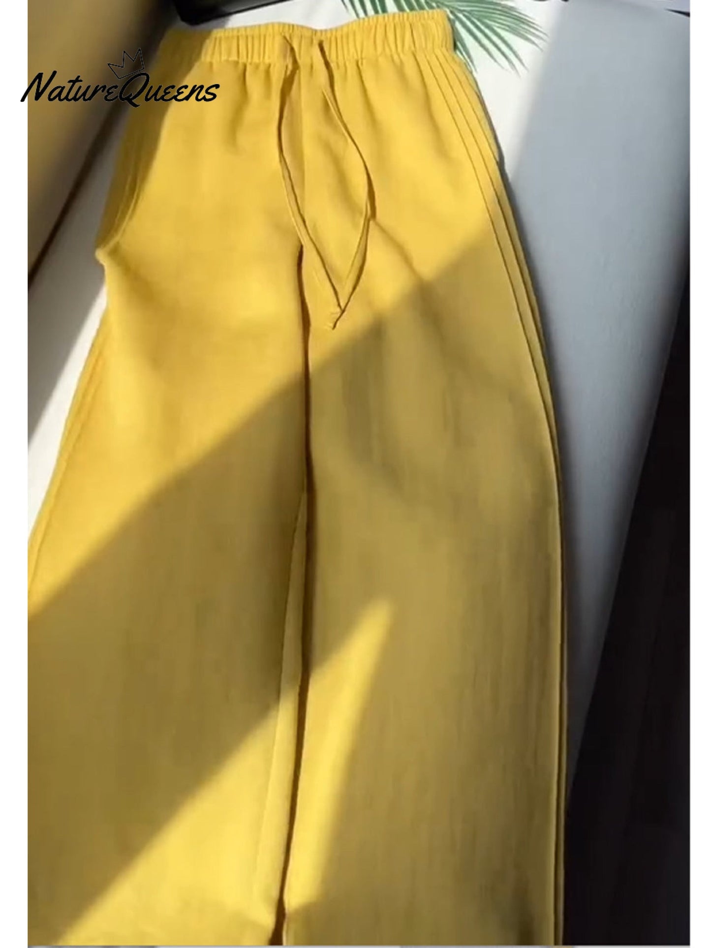 Effortless Linen Wide Leg Pants for Women with Elastic Drawstring High Waist Flowing Casual Style