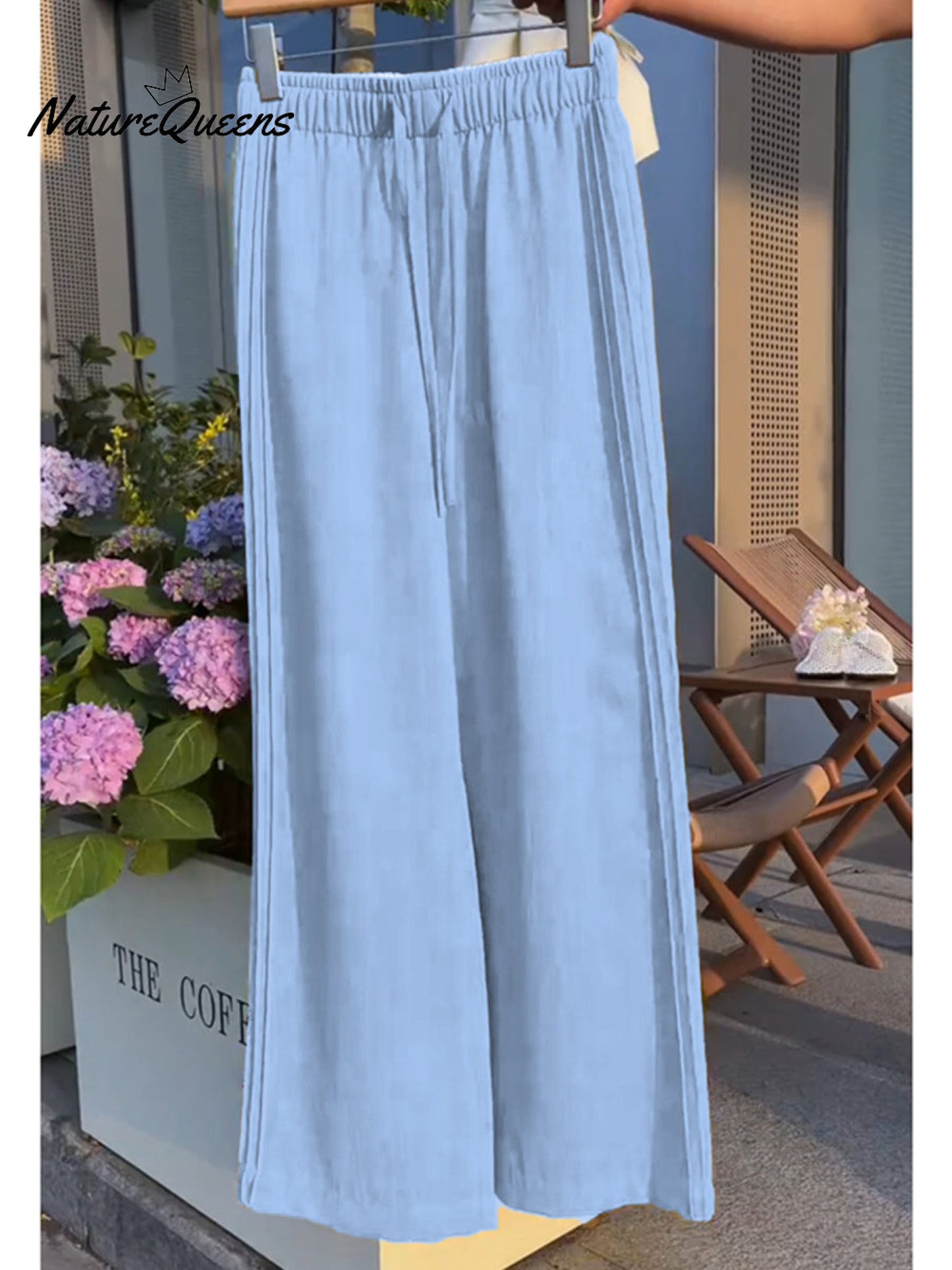 Effortless Linen Wide Leg Pants for Women with Elastic Drawstring High Waist Flowing Casual Style