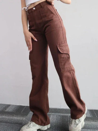 Effortless Wide Leg Cargo Pants for Women with High Waist Pleated Flap Pocket Relaxed Casual Style