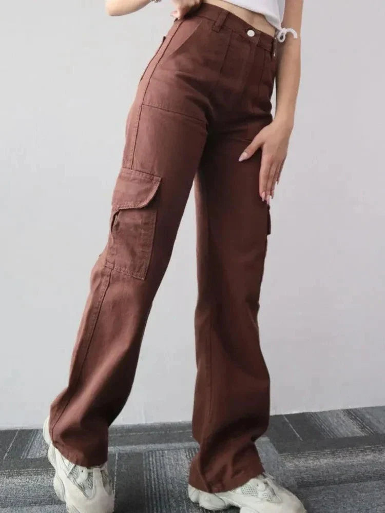 Effortless Wide Leg Cargo Pants for Women with High Waist Pleated Flap Pocket Relaxed Casual Style